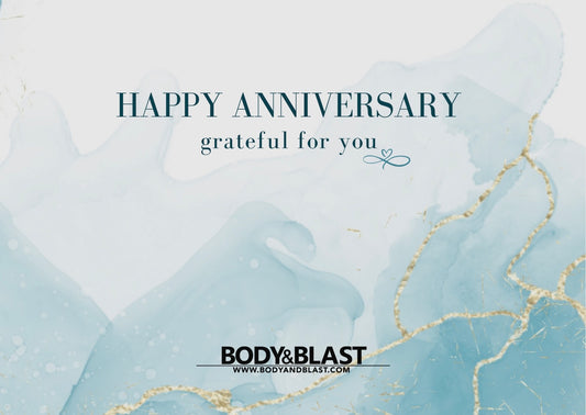 Body and Blast Happy Anniversary (blue) - Greeting Card Body and Blast Cards