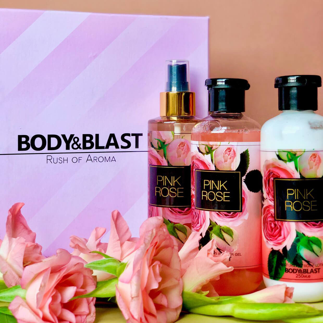 Body and Blast Pink Rose – Premium Gift Box body and blast body lotion body mist body wash bundle fragrance gift box perfume pink rose scented shower gel