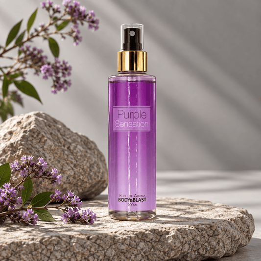 Purple Sensation Body Mist, a floral-fruity scent inspired by luxury fragrances.